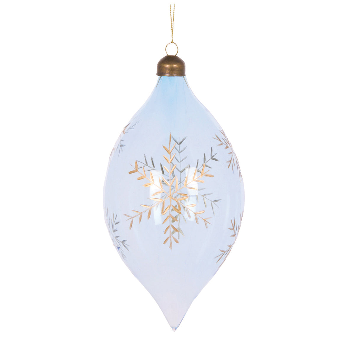 BLUE ETCHED SNOWFLAKE DROP BAUBLE