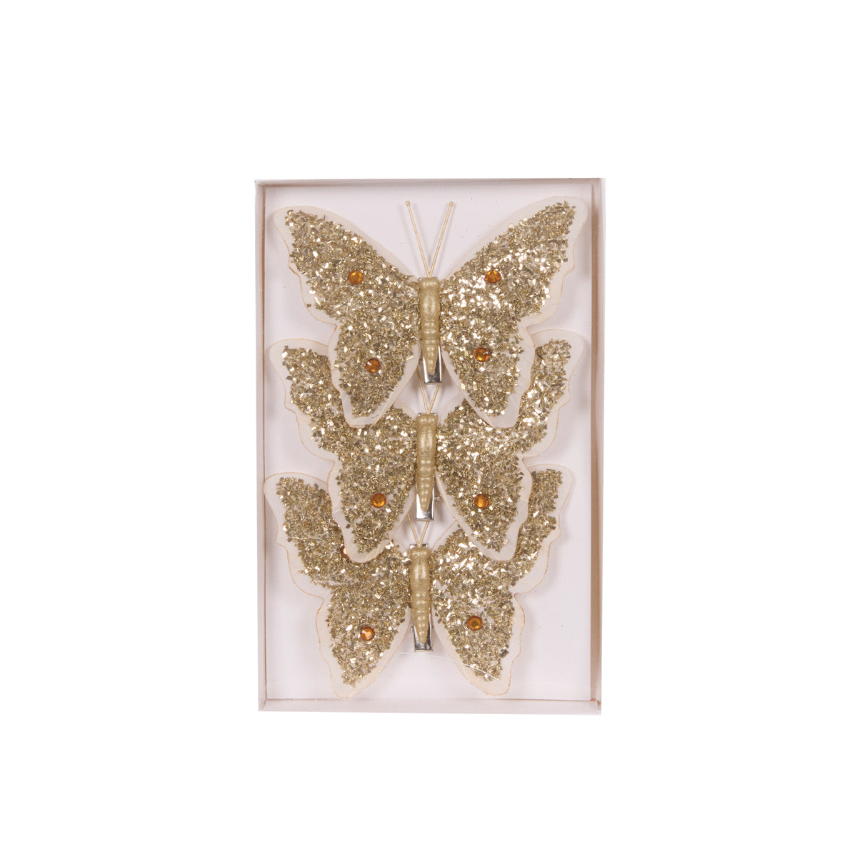 3PK GOLD AND WHITE BUTTERFLIES
