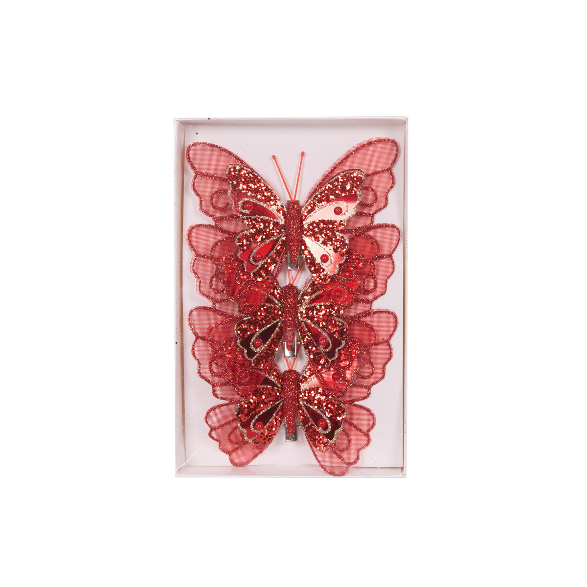 3PK RED EMBELLISHED BUTTERFLIERS