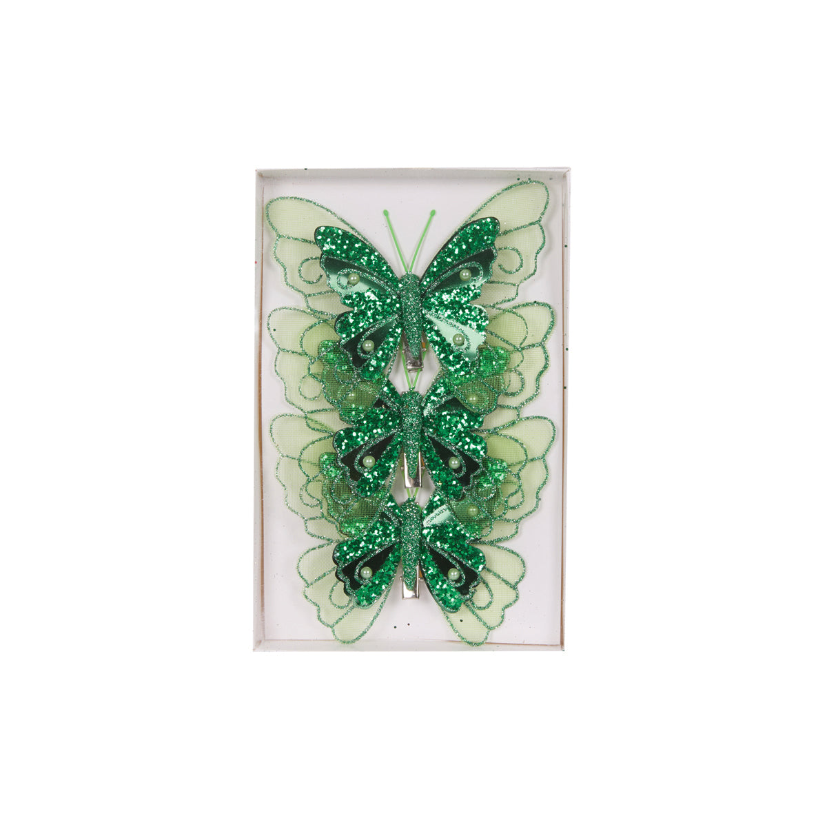 3PK EMERALD EMBELLISHED BUTTERFLIERS