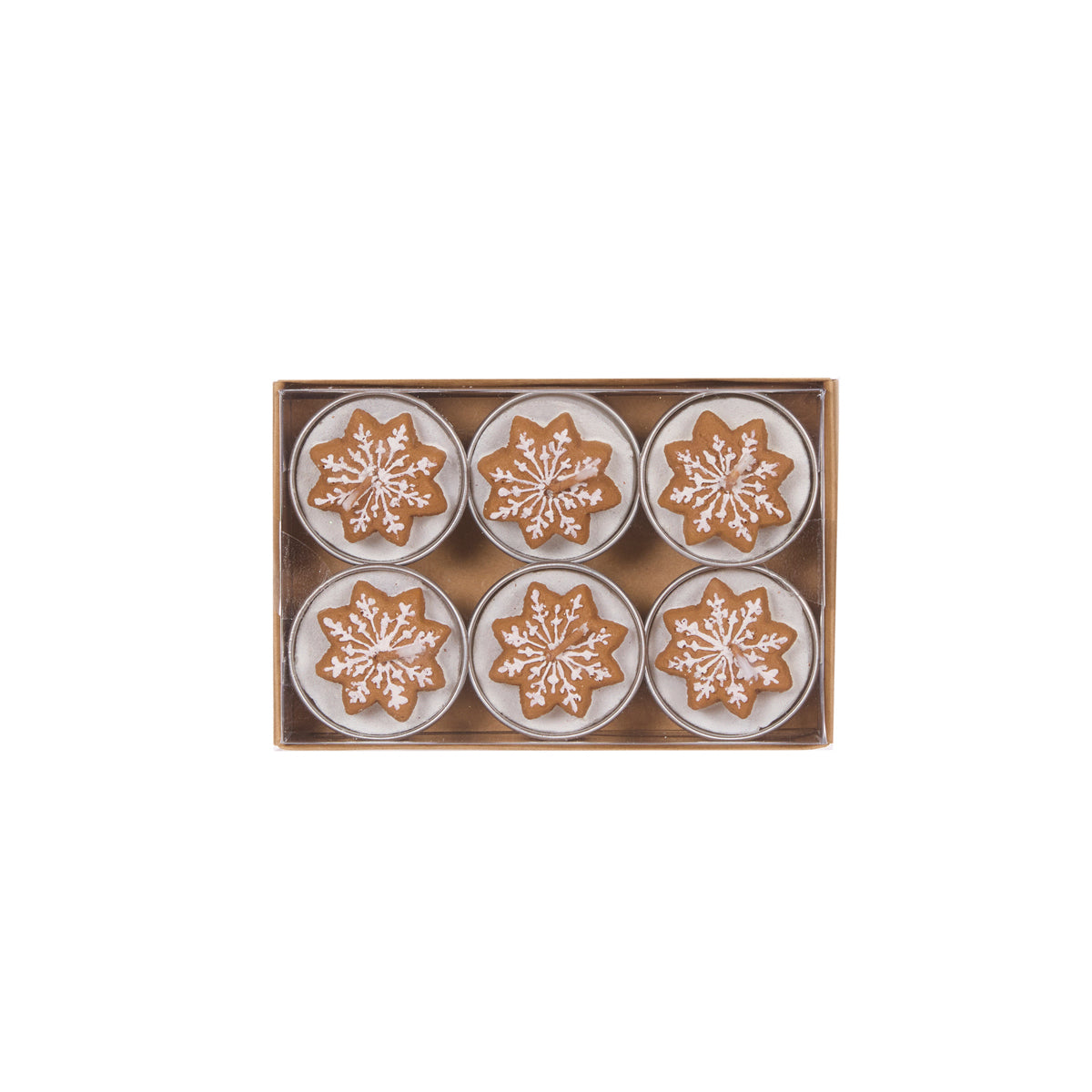 6/PK GINGERBREAD SNOWFLAKE T/LIGHTS