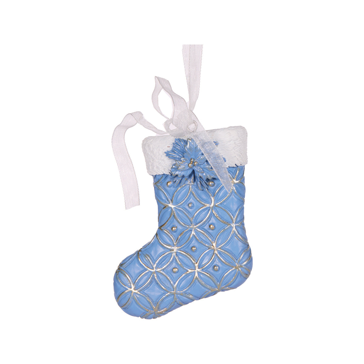 BLUE AND WHITE STOCKING ORNAMENT