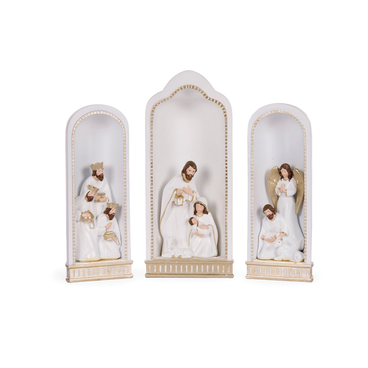 3 PIECE WHITE AND GOLD NATIVITY