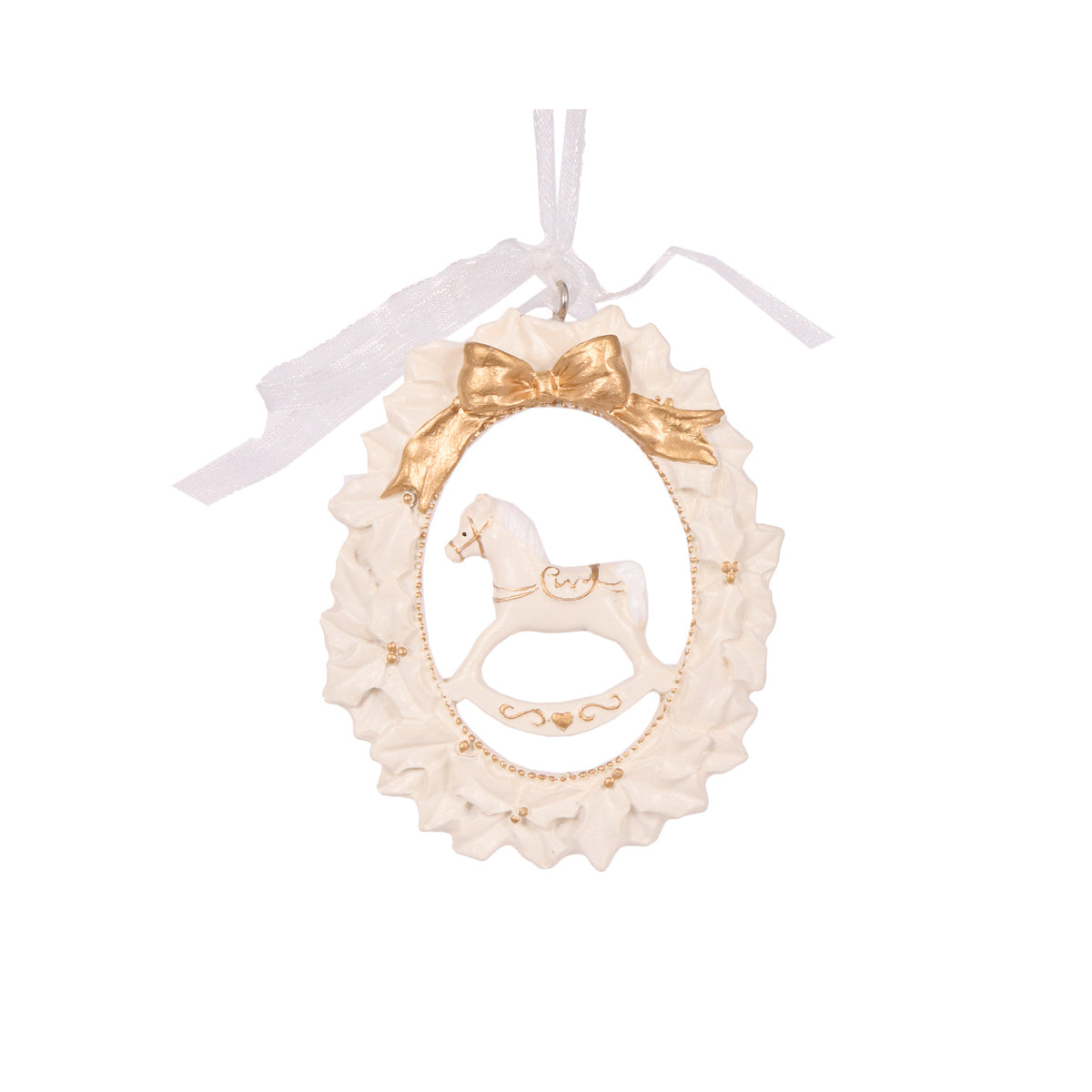 IVORY AND GOLD ROCKING HORSE ORNAMENT