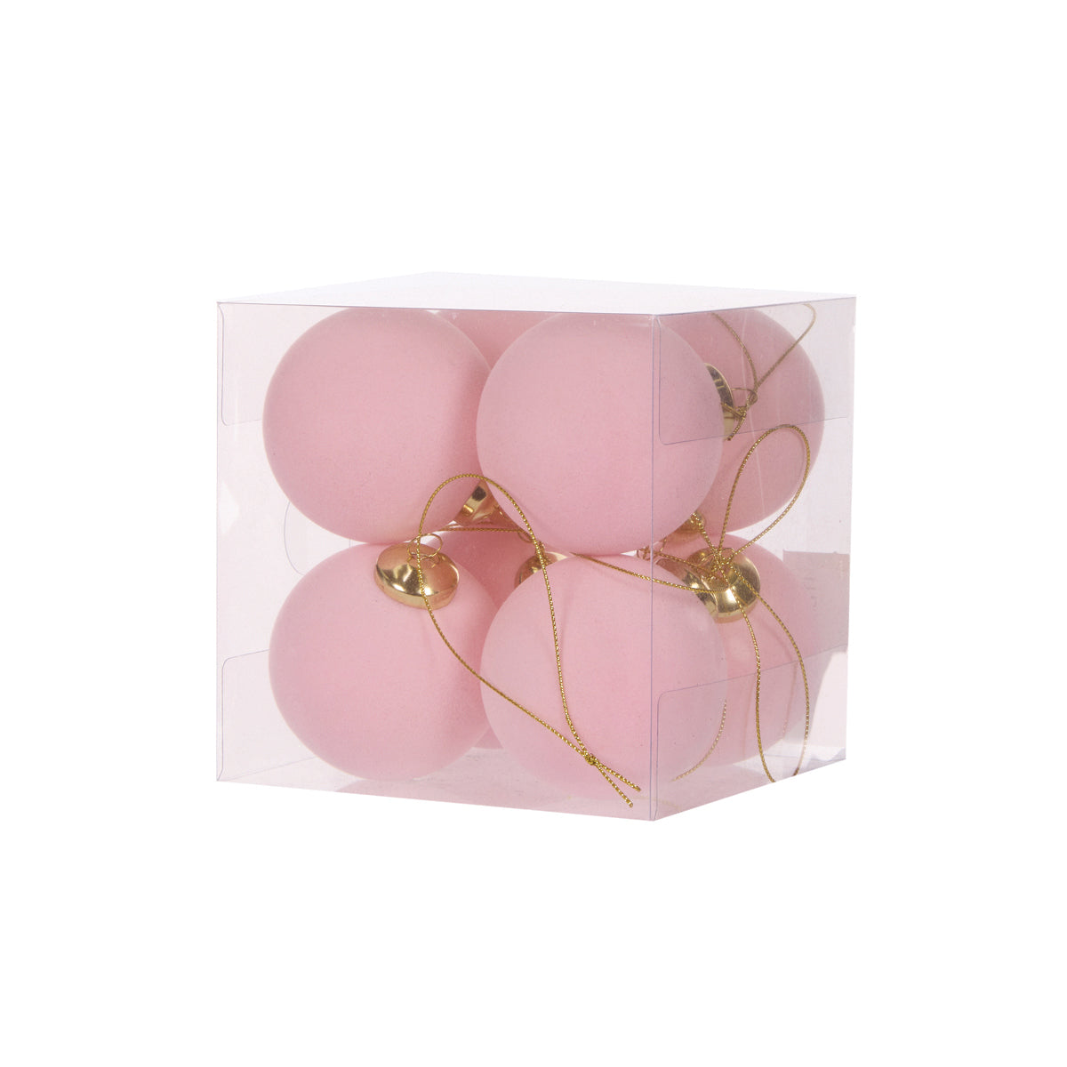 8PK LIGHT PINK FLOCKED BAUBLES