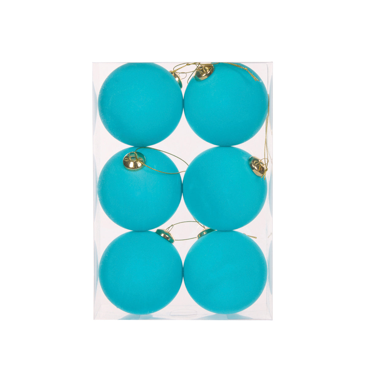 6PK AQUA FLOCKED BAUBLES