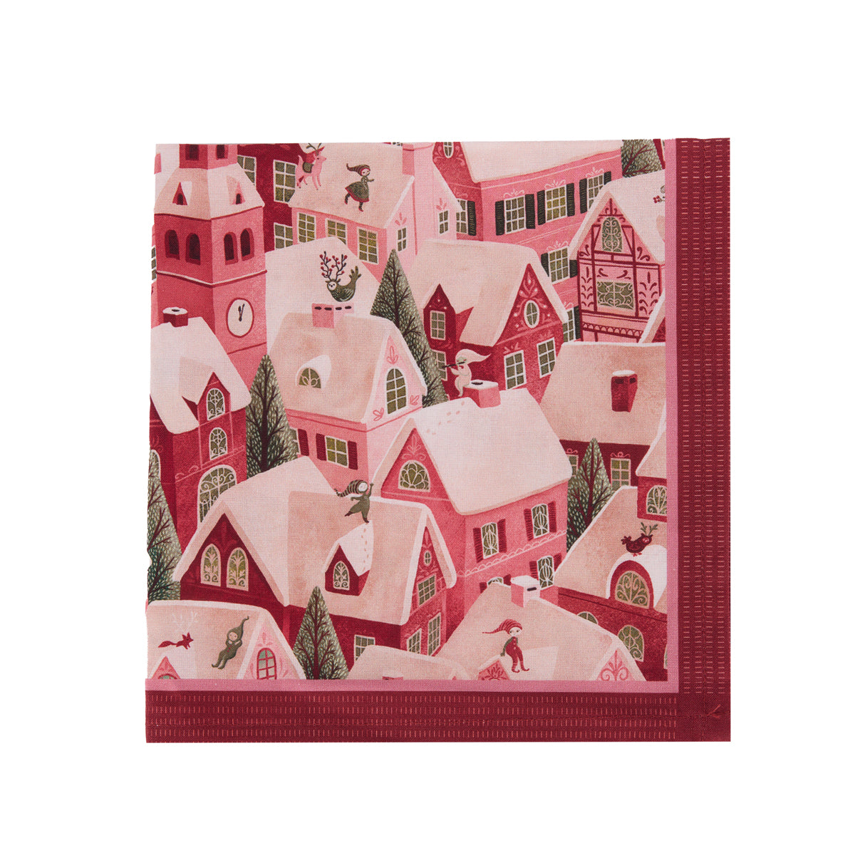 SET/4 SUGAR PLUM VILLAGE COTTON NAPKINS