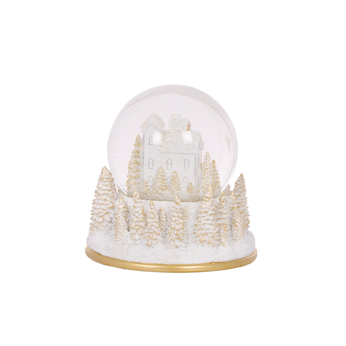 10 CM MUSICAL WHITE AND GOLD VILLAGE SNOW GLOBE