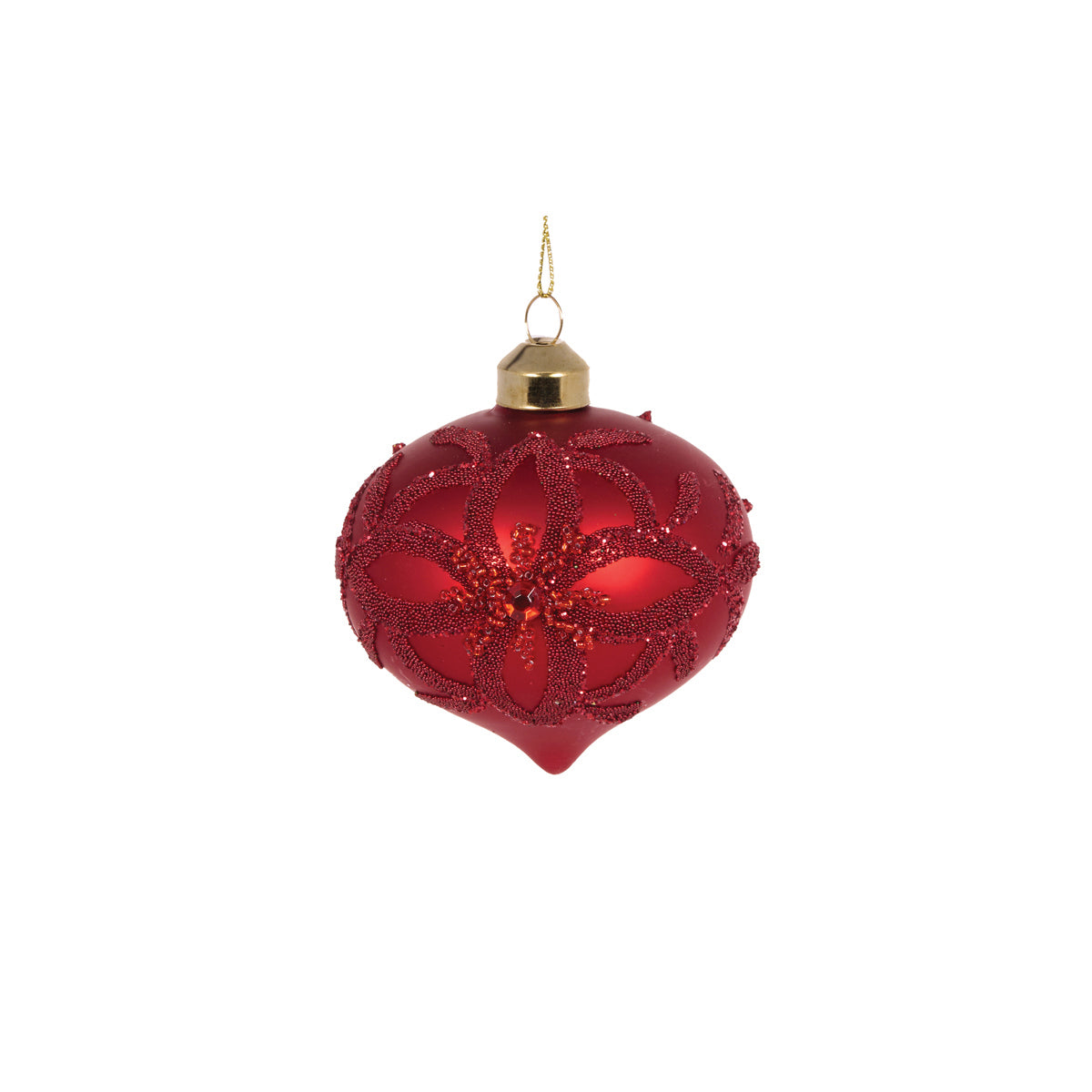 RED EMBELLISHED BEAD ONION BAUBLE