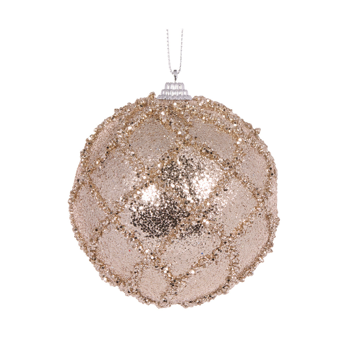 CHAMPAGNE GLITTERED LATTICE BAUBLE
