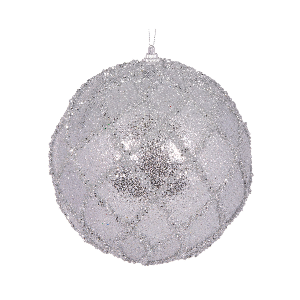 XL SILVER GLITTERED LATTICE BAUBLE