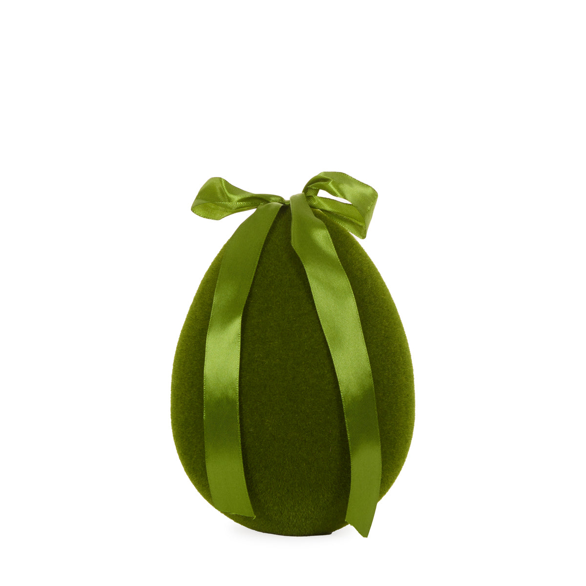 LARGE FLOCKED EGG WITH BOW MOSS