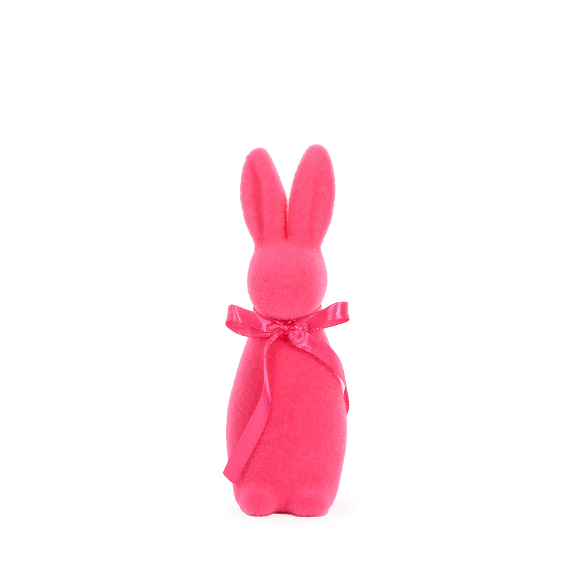 MINI FLOCKED RABBIT WITH BOW FUCHSIA