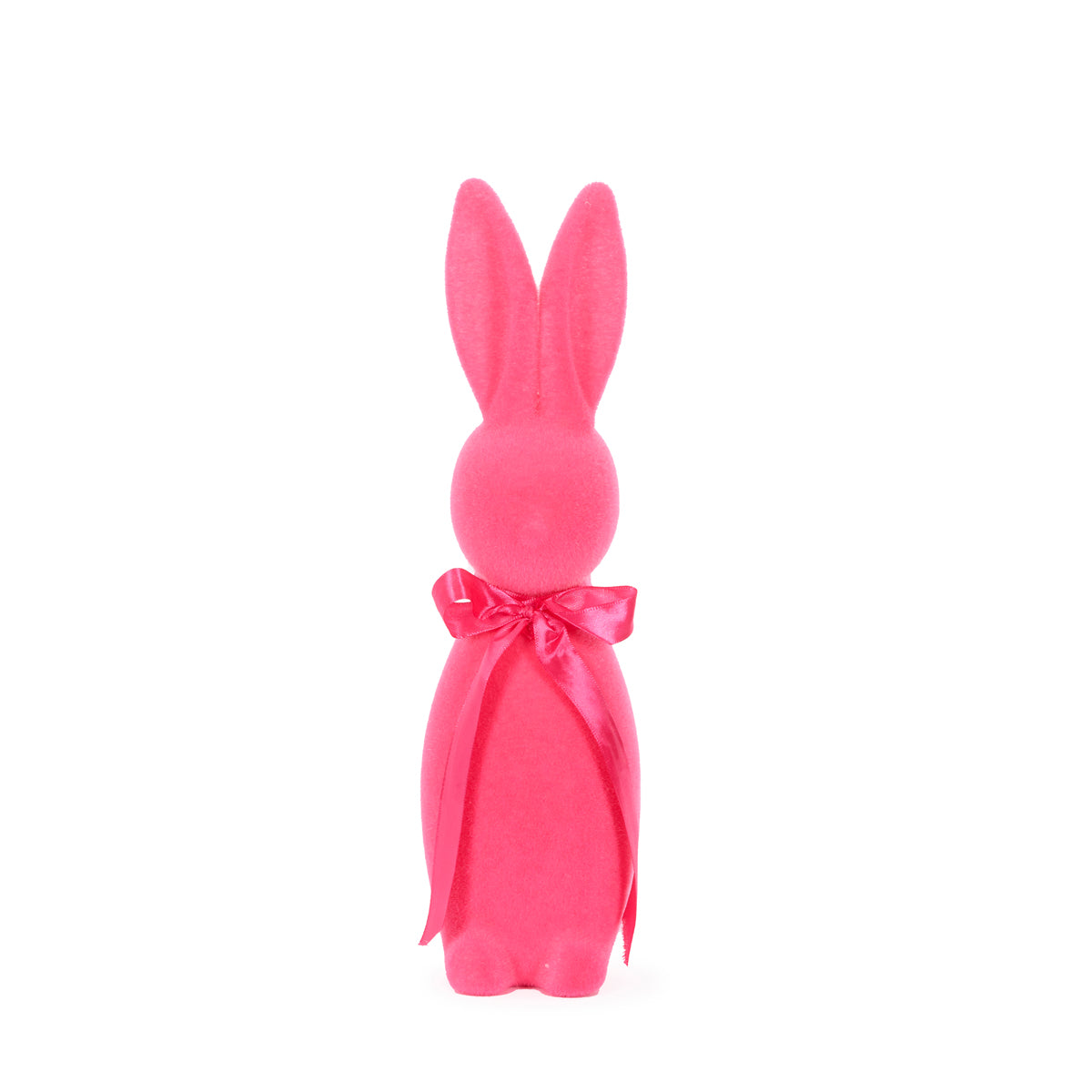 LARGE FLOCKED RABBIT WITH BOW FUCHSIA