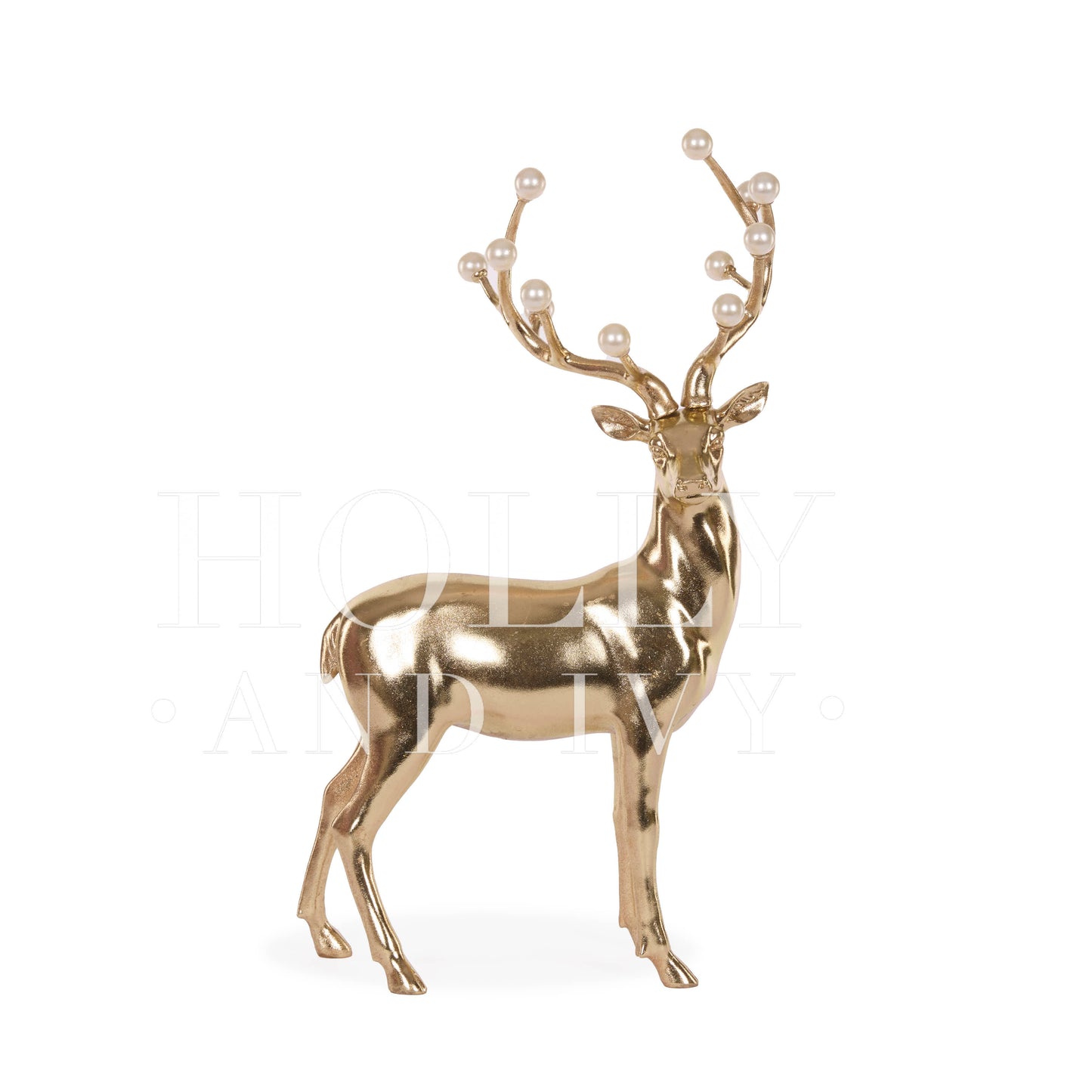 STANDING GOLD DEER WITH PEARLS