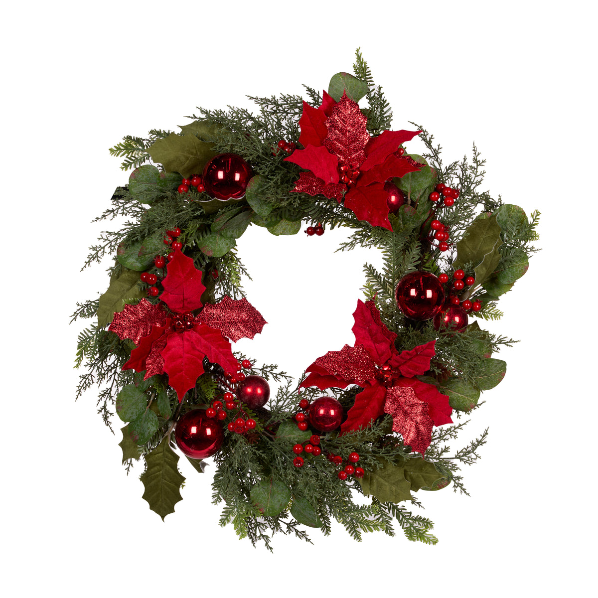 Festive Red and Green Floral Wreath