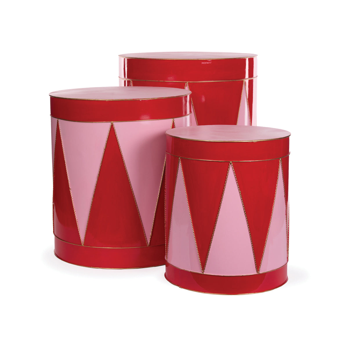 SET/3 RED AND PINK HARLEQUIN DRUMS