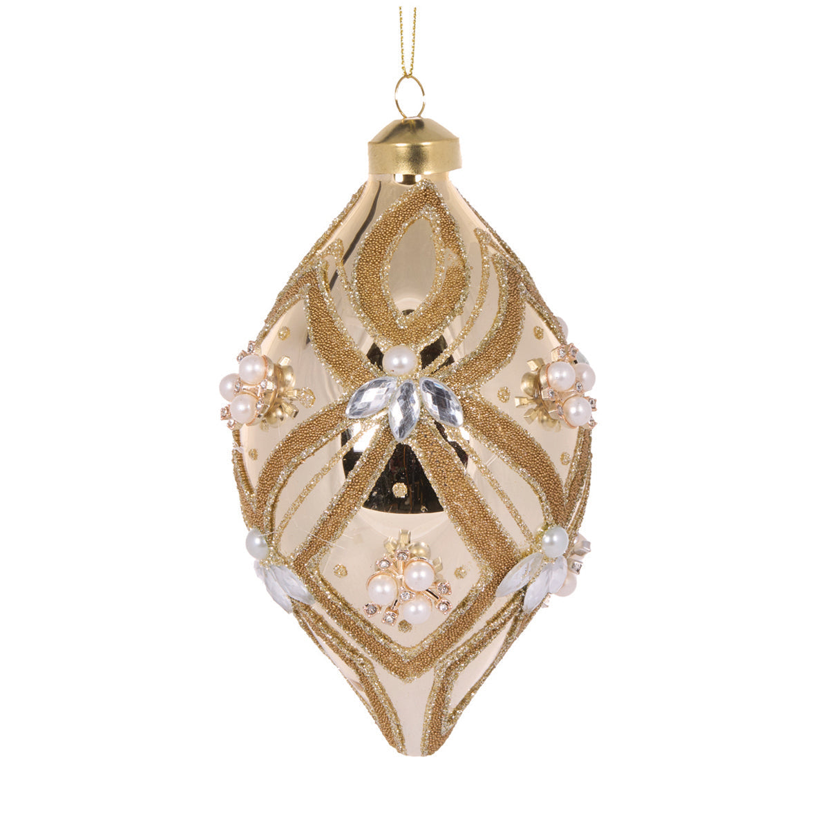 Champagne Beaded Deco Drop Bauble