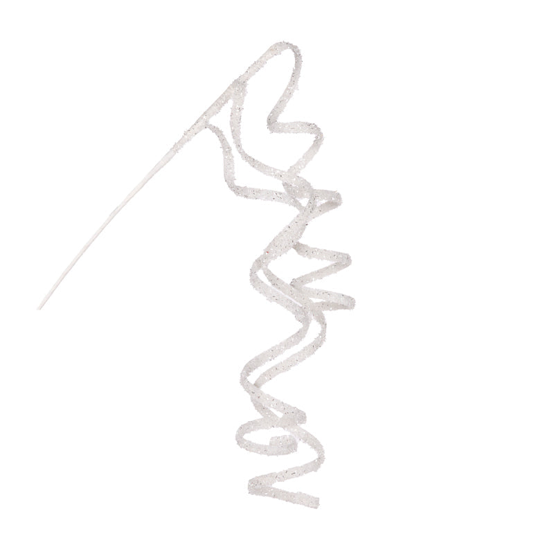 White Glittered Ribbon Spray