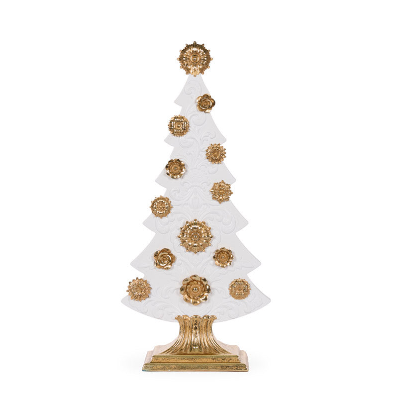62cm White And Gold Rosette Tree
