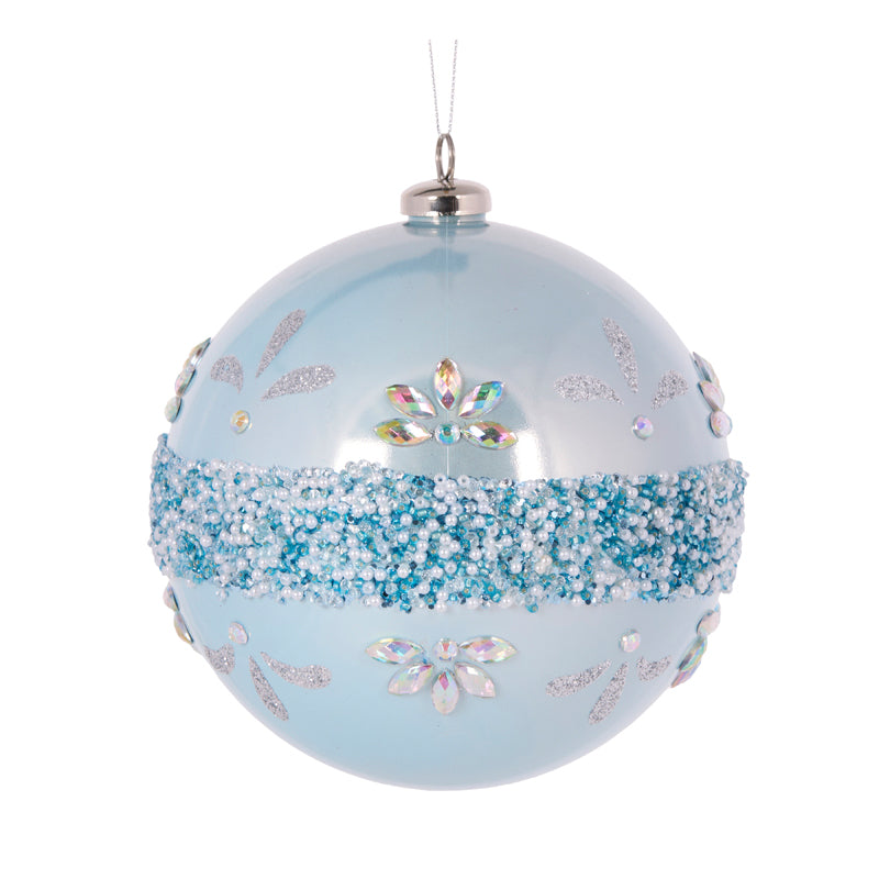 15cm Pearl Light Blue Embellished Bauble