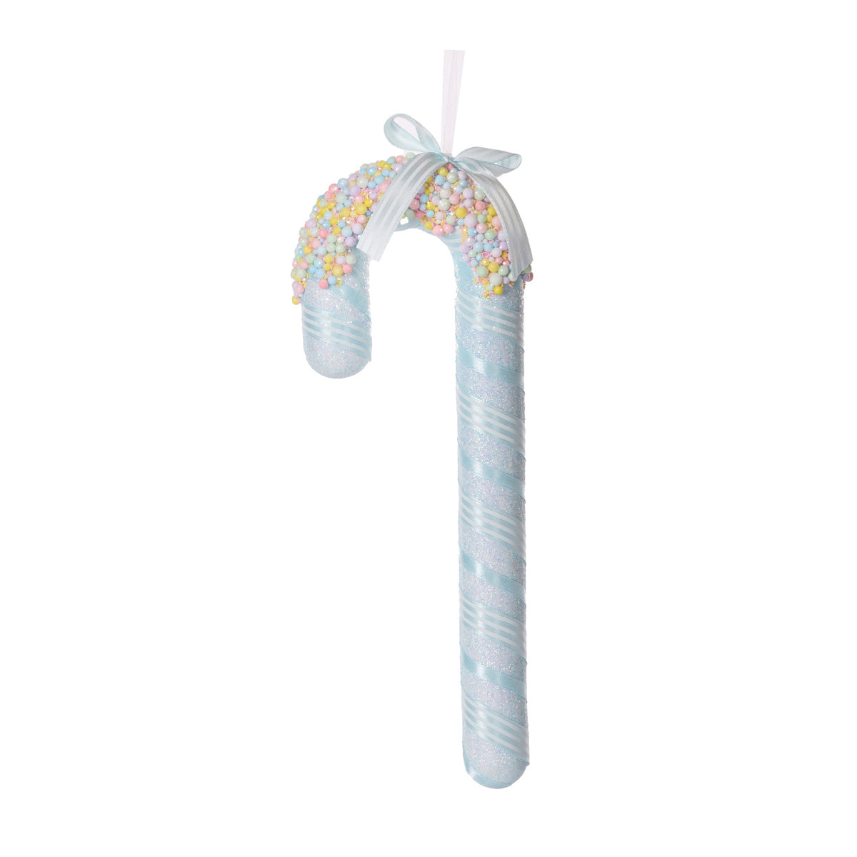 Large Iced Sprinkle Blue Candy Cane Hanging