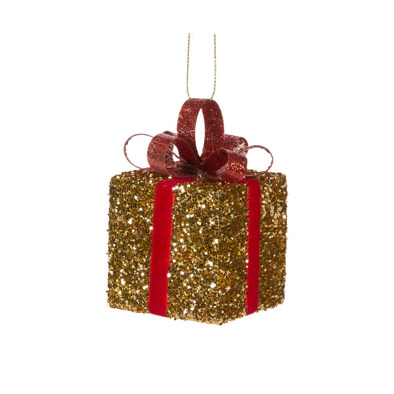 6cm Red And Gold Glittered Gift Box