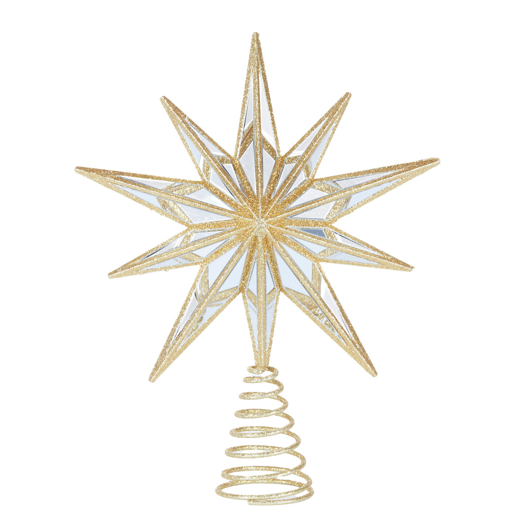 9 Point Mirrored Tree Topper Star Gold