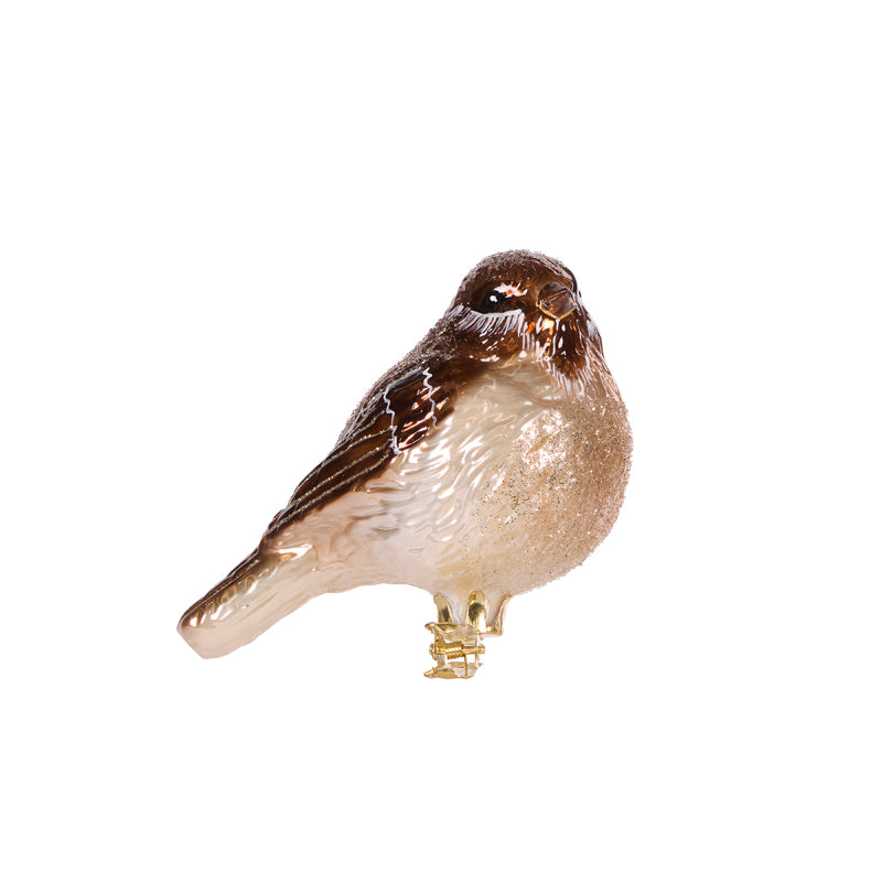Glass Sparrow Clip Ornament