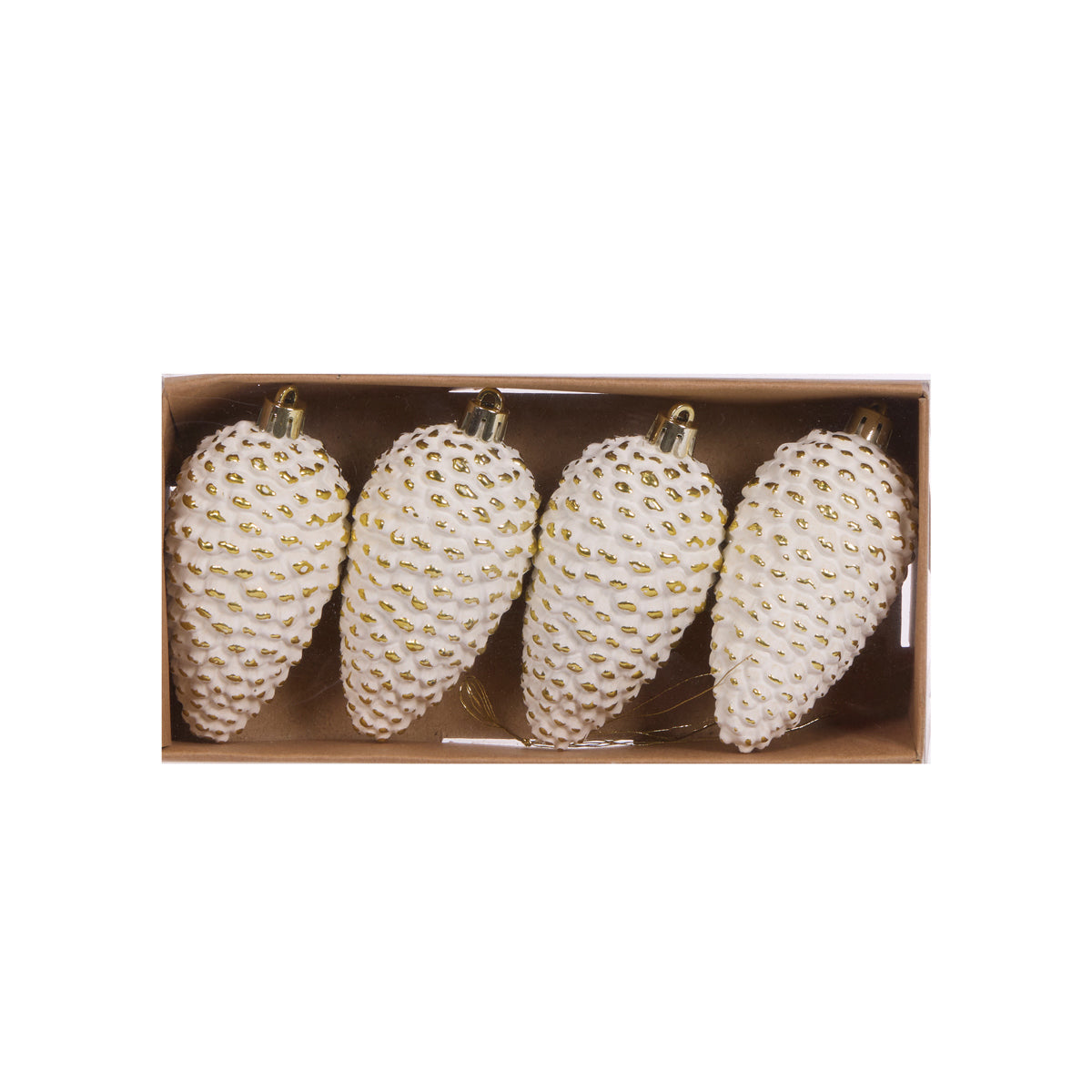4pk White Pinecone Hanging