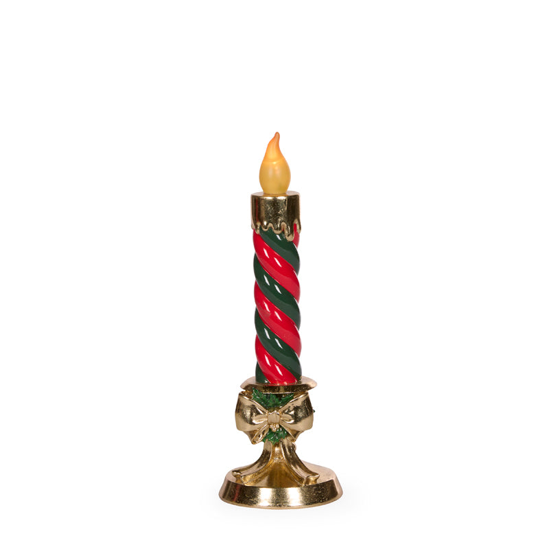 32cm LED Red And Green Swirl Bow Candle