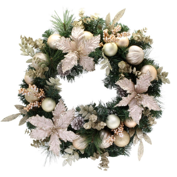 65 CM LUXE CHAMPAGNE POINSETTIA WREATH