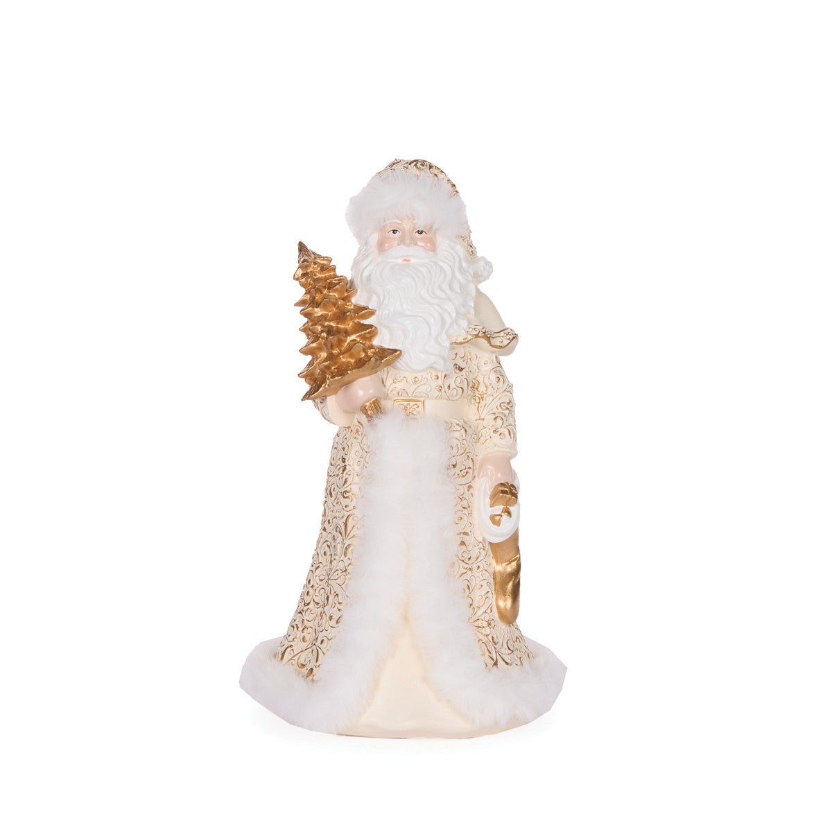 23 CM IVORY AND GOLD SANTA WITH FUR
