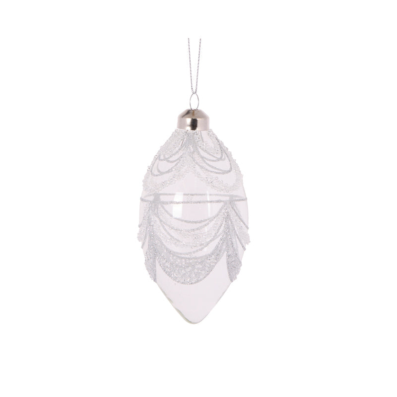 Silver Scalloped Glittered Drop Bauble
