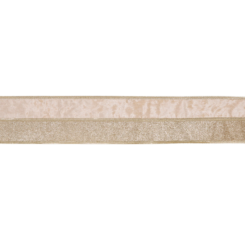 10cm Dusty Pink And Champagne Double Layered Velvet Ribbon