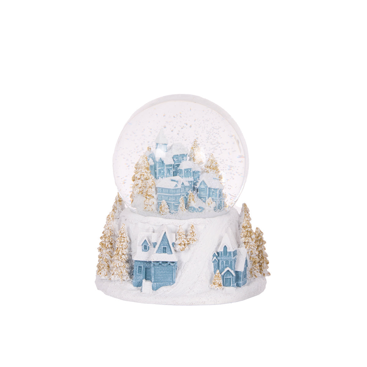 12cm Musical Blue And White Village Snow Globe