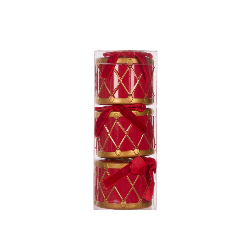 Set/3 Red And Gold 7cm Hanging Drums