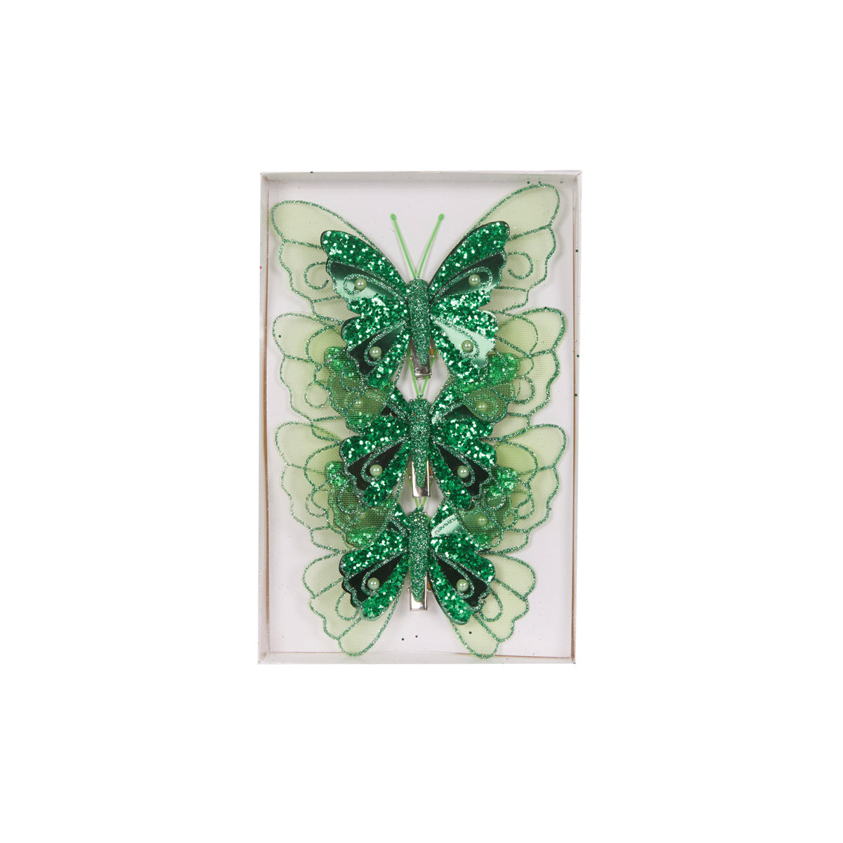 3pk Emerald Embellished Butterflies