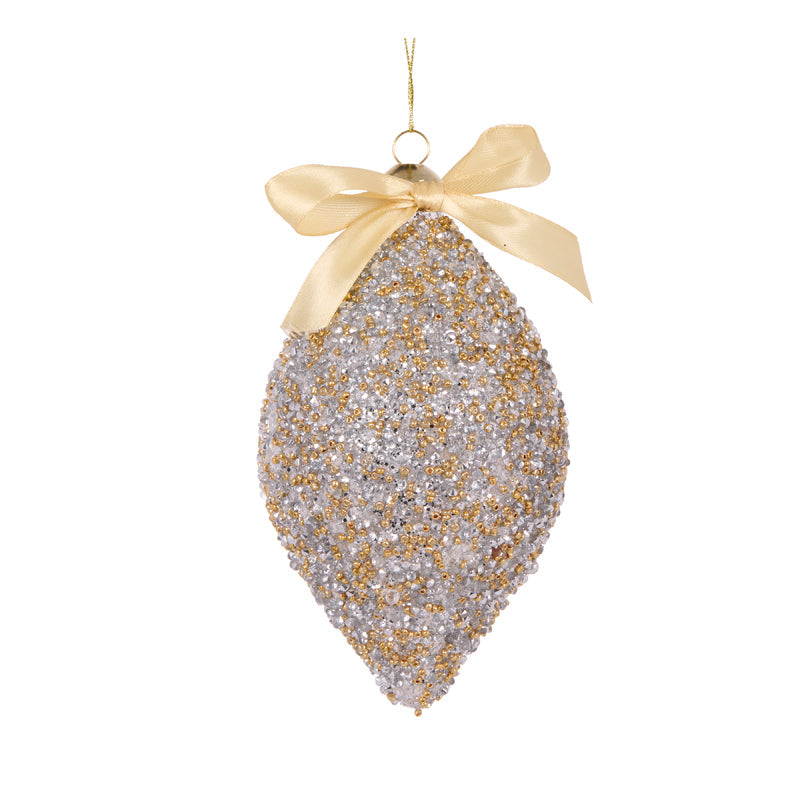 Ribboned Glittered Drop Bauble