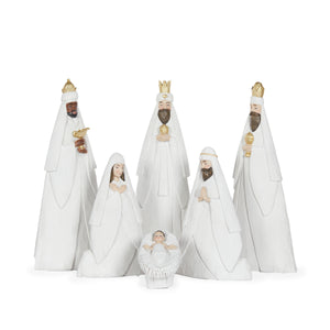 6 Piece White & Gold Modern Nativity