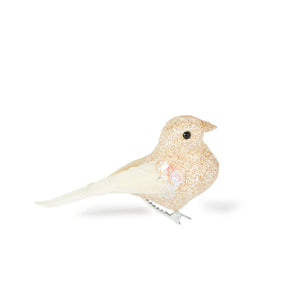 Mini Ivory Glitter Clip Bird