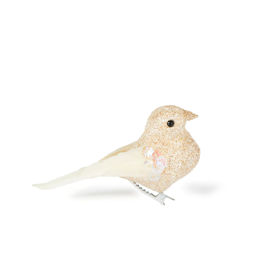 Mini Ivory Glitter Clip Bird