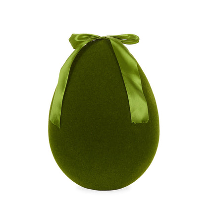 XL FLOCKED EGG WITH BOW MOSS