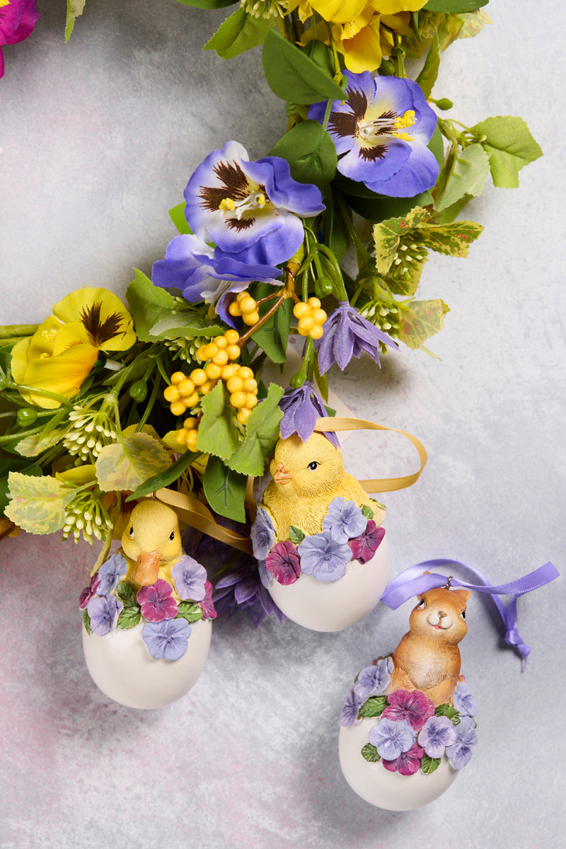 HANGING RABBIT IN PANSY EGG