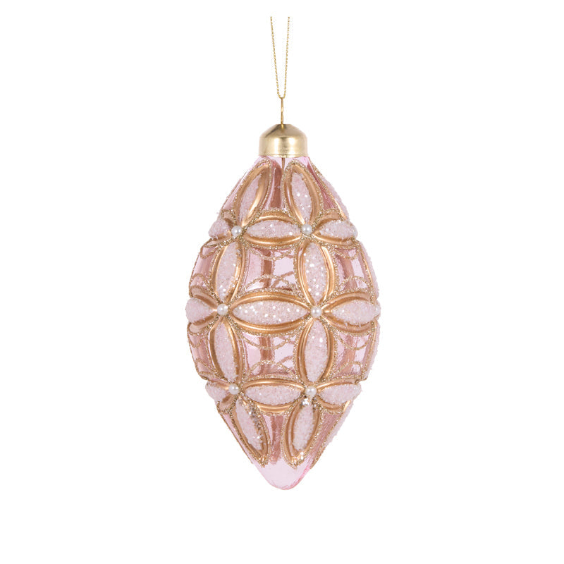 Pink Embossed Fleur Drop Bauble
