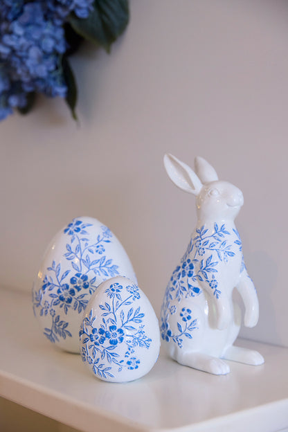 LARGE BLUE AND WHITE FLORAL EGG