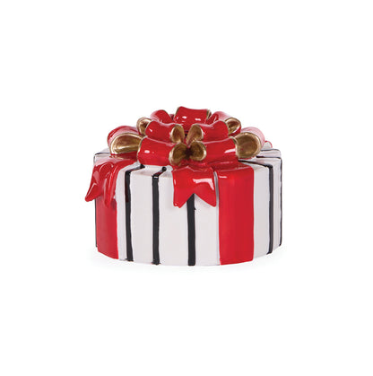BLACK AND WHITE STRIPED PRESENT CANDLE HOLDER