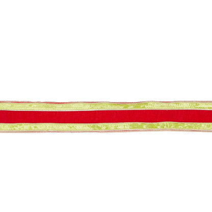 6.3cm Double Stripe Red And Gold Velvet Ribbon