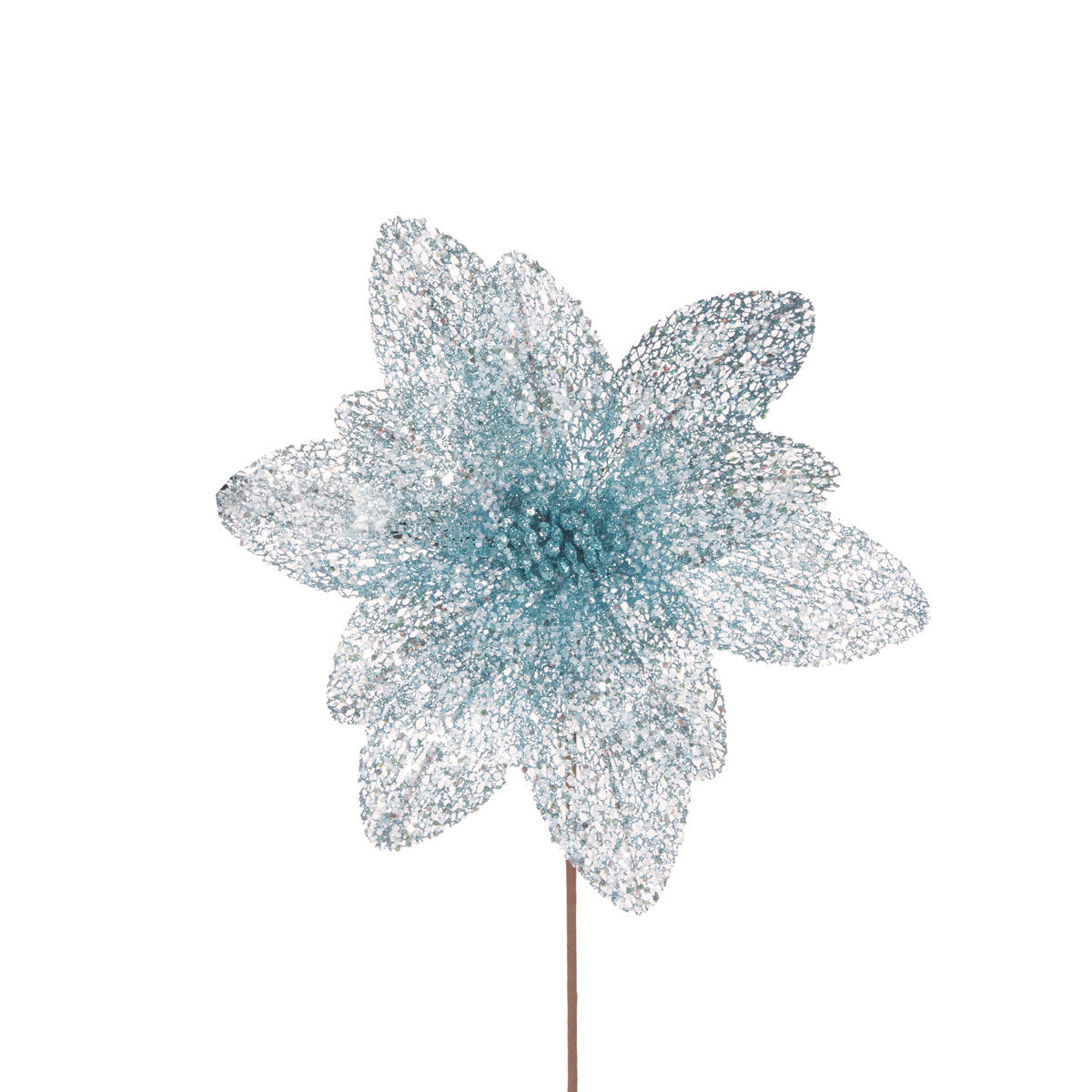 SHEER LIGHT BLUE GLITTERED POINSETTIA