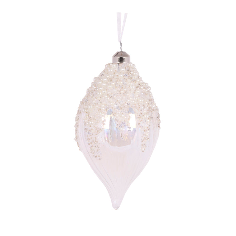 Clear Pearl Topped Drop Bauble